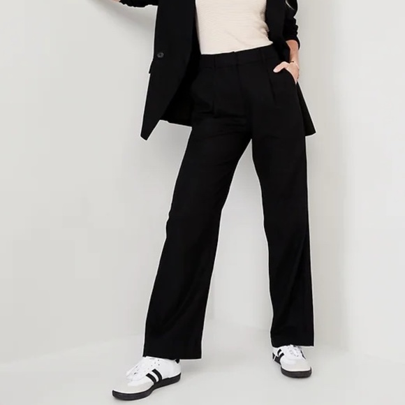 Old Navy Extra High-Waisted Pleated Taylor Wide-Leg Linen-Blend Trouser Pants - Picture 1 of 7